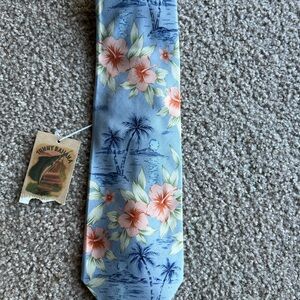NWT Tommy Bahama Tropical Floral Silk Tie Beautiful Blue w/ Peach Soft Green